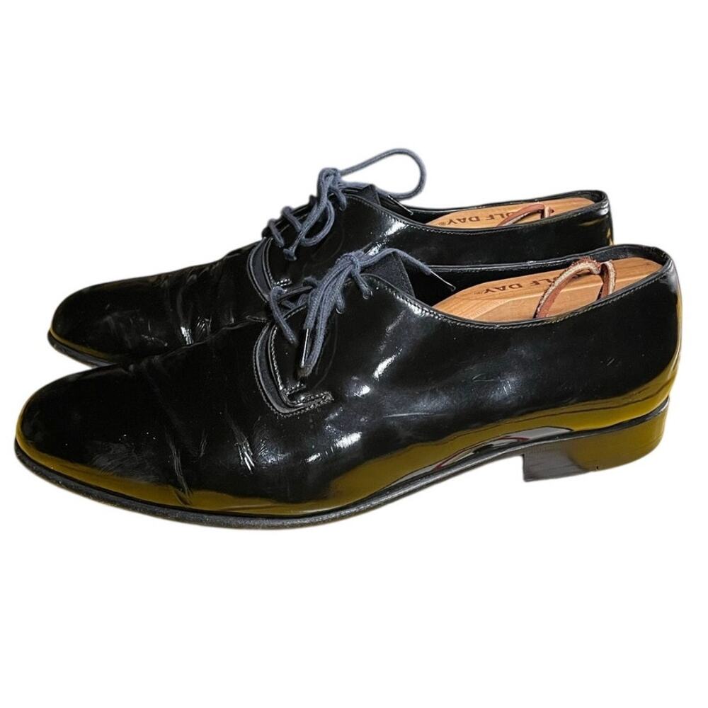 Bally Switzerland Bice Black Patent Leather Tuxedo Dress Shoes Mens Size 8 M VTG
